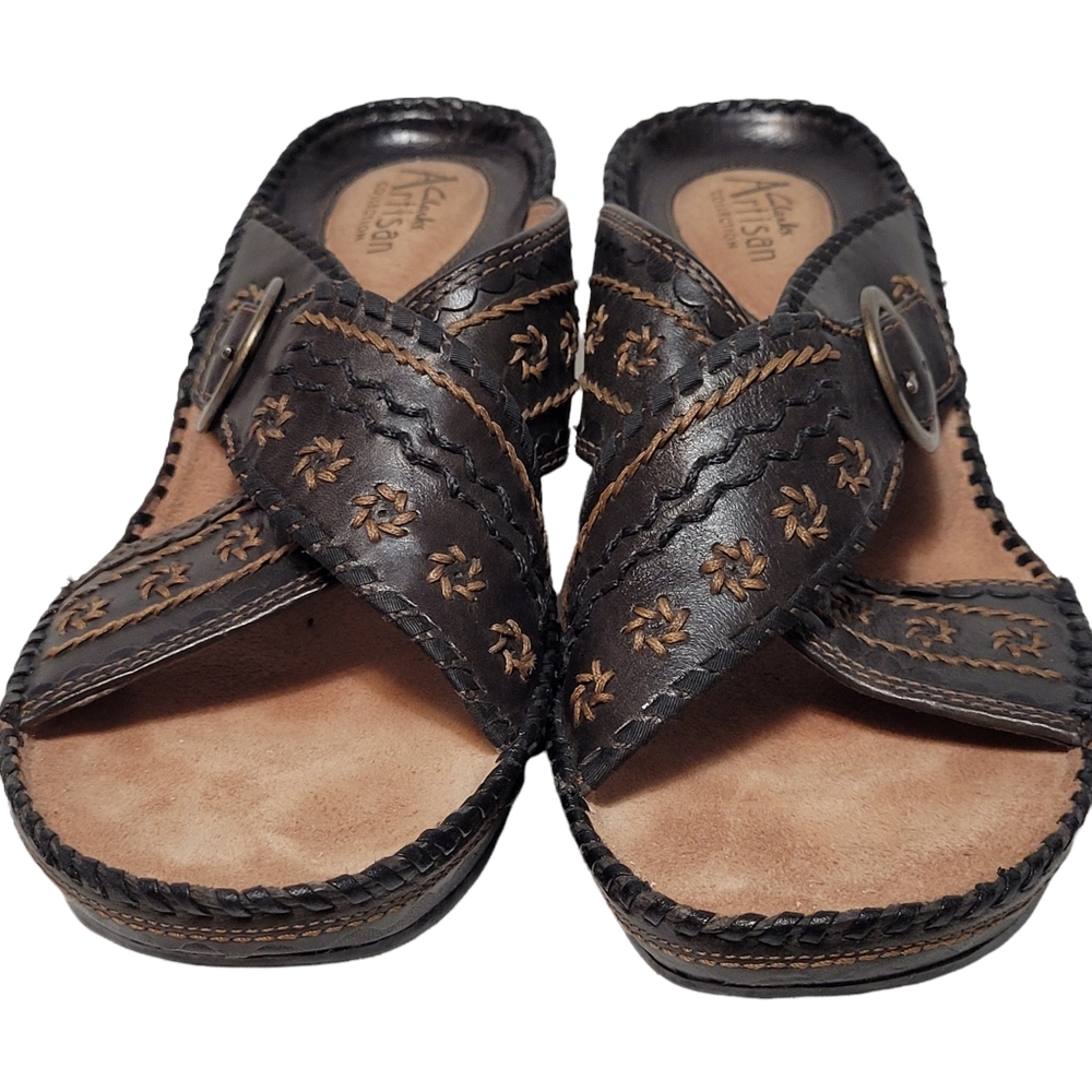 Clarks Artisan Women's Brown Leather Wedge Sandals - Picture 3 of 10